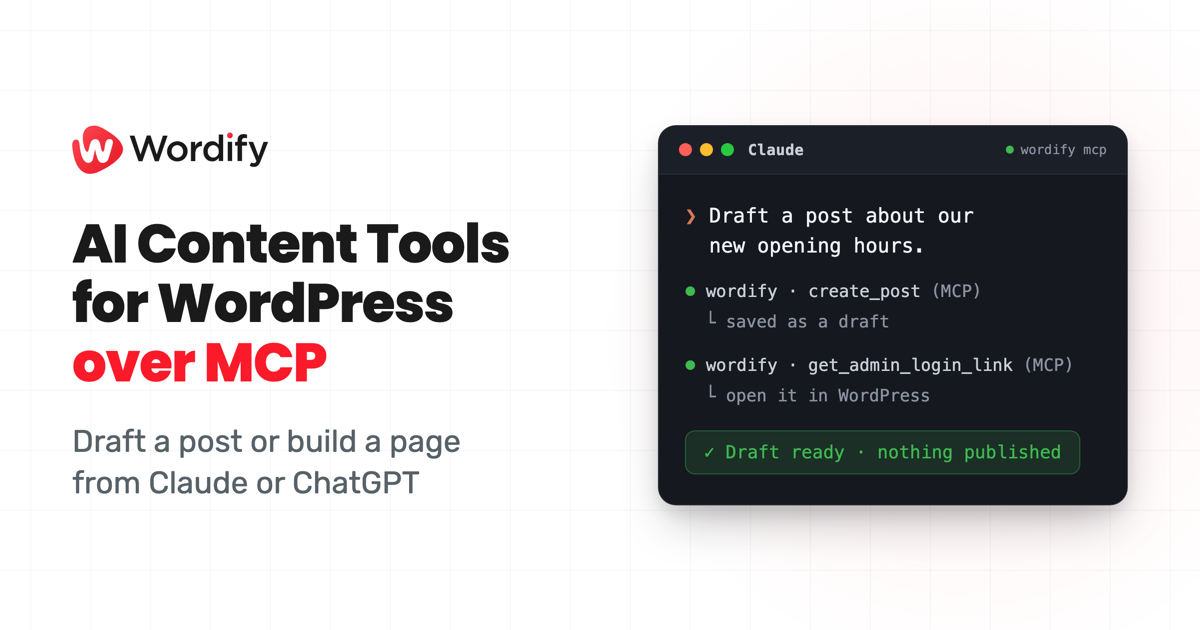 AI Content Tools for WordPress over MCP: build your site from Claude or ChatGPT