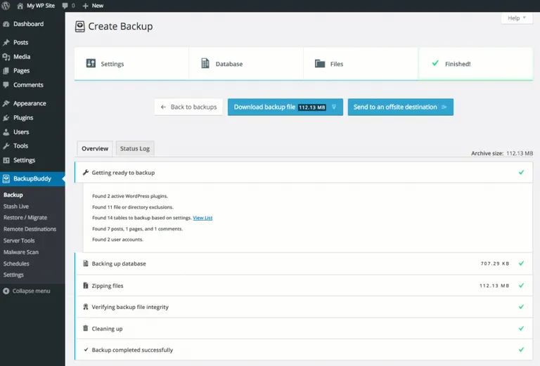 BackupBuddy Create Backup