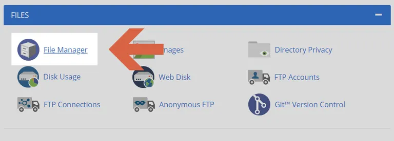 Files Manager under the FILES section of the cPanel