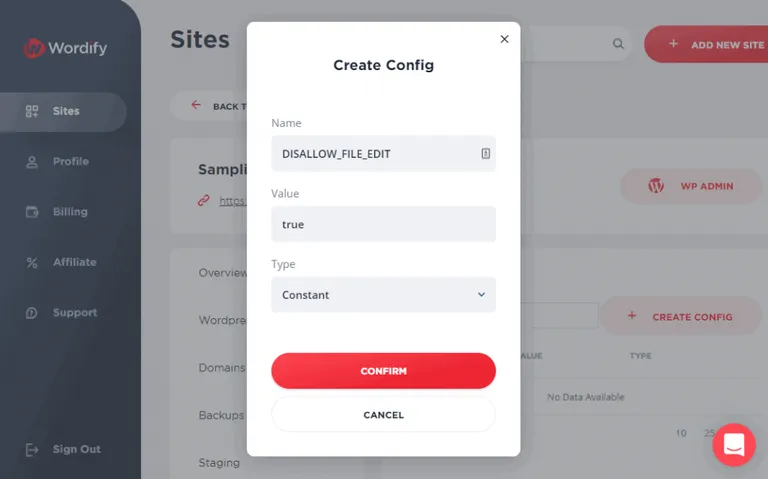 Disallowing file edit in Wordify