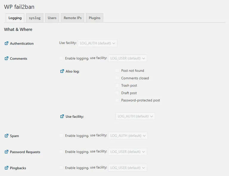How the settings of WP fail2ban looks like