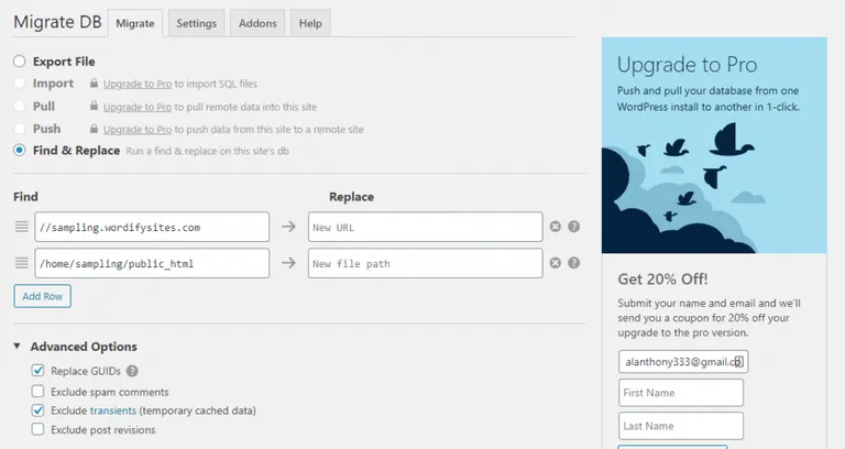 The WP Migrate DB plugin