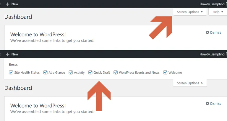 How to show or hide boxes in the WP admin dashboard?