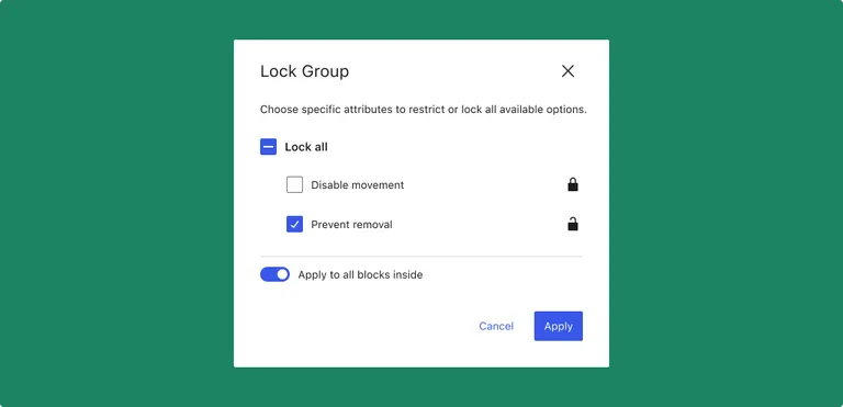 Lock inside container block with one click