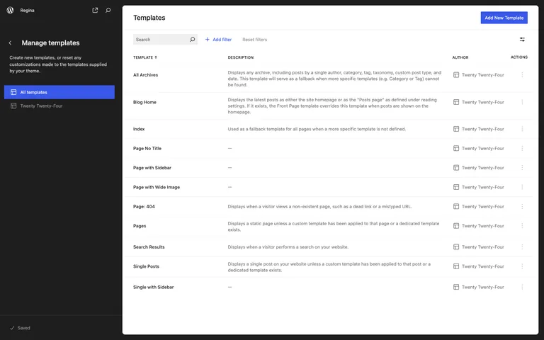 The new table data view for templates in WordPress 6.5.