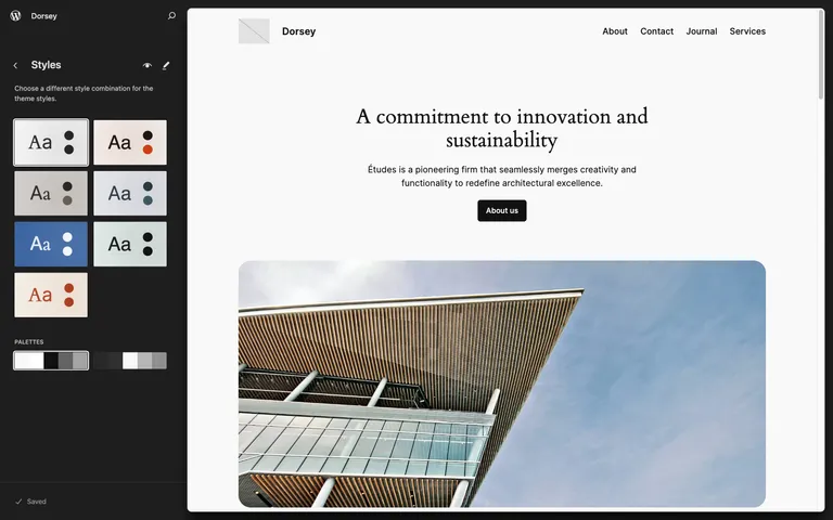 Browsing style variations with separate color and font sets in WordPress 6.6.